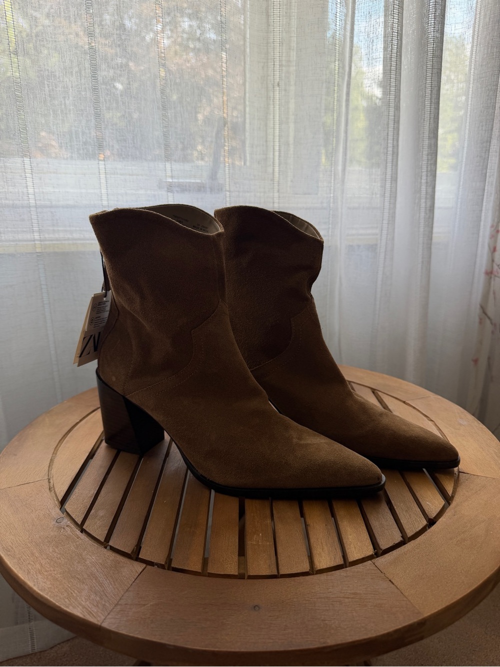 Zara Pointed-Toe Suede Ankle Booties in Brown women shoes size 9